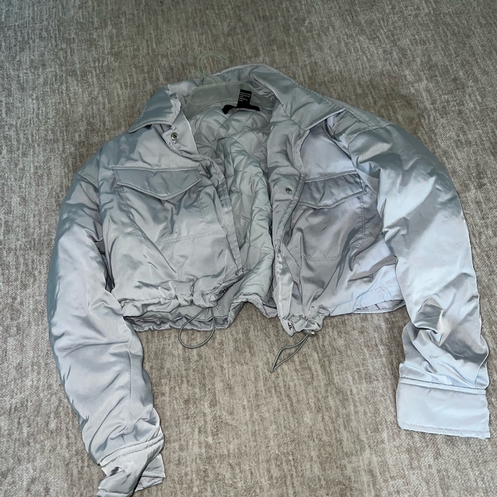 forever 21 gray bomber crop coat